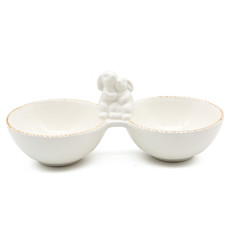 Imagem de BOWL DECORATIVO DOIS COELHOS EM PORCELANA BRANCA 10X25X11 CM - CROMUS - Cromus Embalagens Ind. E Com. Ltda