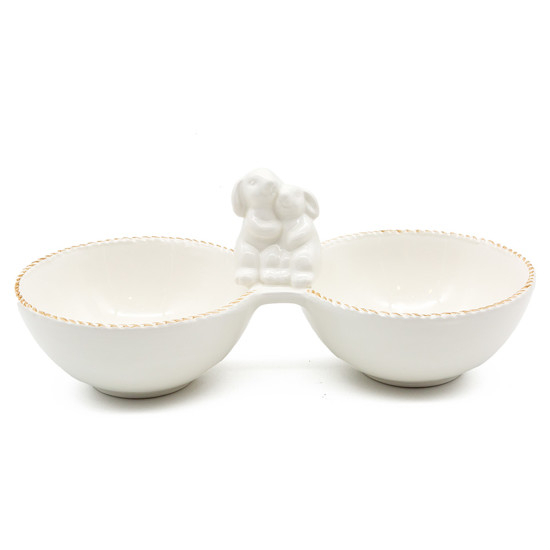 Imagem BOWL DECORATIVO DOIS COELHOS EM PORCELANA BRANCA 10X25X11 CM - CROMUS