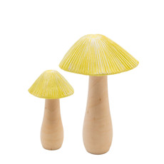 Imagem de CONJUNTO 2 COGUMELOS DECORATIVOS EM RESINA E MADEIRA AMARELA 13X8X8 CM - CROMUS - Cromus Embalagens Ind. E Com. Ltda