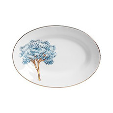 Imagem de TRAVESSA PEQUENA COM FILETE DOURADO YPÊ AZUL EM CERÂMICA BRANCA - SCALLA CERÂMICA - Scalla Ceramica Artistica Ltda-Epp