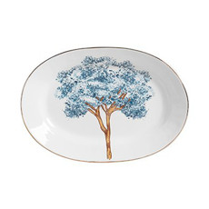 Imagem de TRAVESSA MÉDIA COM FILETE DOURADO YPÊ AZUL EM CERÂMICA BRANCA - SCALLA CERÂMICA - Scalla Ceramica Artistica Ltda-Epp