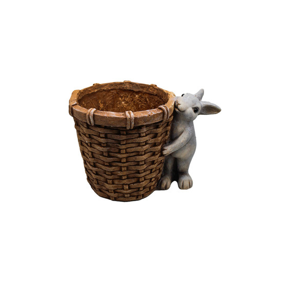 Imagem CESTA DECORATIVA MARROM EM RESINA COM COELHO 23X35X24 CM - CROMUS