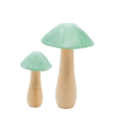 Imagem de CONJUNTO 2 COGUMELOS DECORATIVOS EM RESINA E MADEIRA VERDE MINT 13X8X8 CM - CROMUS - Cromus Embalagens Ind. E Com. Ltda