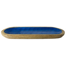 Imagem de PETISQUEIRA OVAL EM MADEIRA REVESTIDA EM RESINA AZUL TEXTURA ESCAMA - ENTRECASA - Inverno Verao Comercio De Modas E Decoracao Eireli