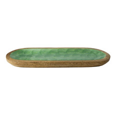 Imagem de PETISQUEIRA OVAL EM MADEIRA REVESTIDA EM RESINA VERDE TEXTURA ESCAMA - ENTRECASA - Inverno Verao Comercio De Modas E Decoracao Eireli