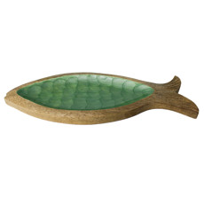 Imagem de PETISQUEIRA FORMATO PEIXE EM MADEIRA E RESINA VERDE TEXTURA ESCAMA - ENTRECASA - Inverno Verao Comercio De Modas E Decoracao Eireli