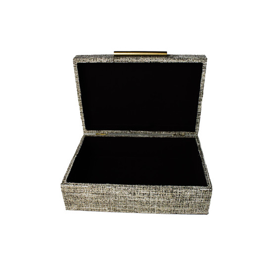 Imagem CAIXA RETANGULAR DECORATIVA EM MDF REVESTIDA CHENILI BEGE 10X30X20 CM - ENTRECASA