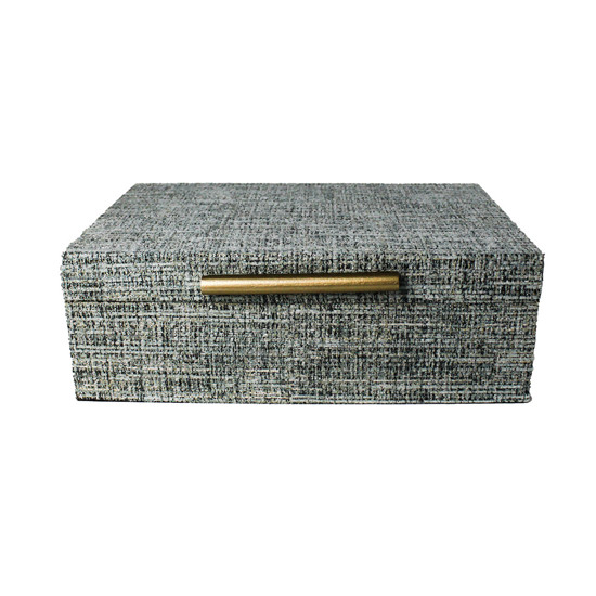 Imagem CAIXA RETANGULAR DECORATIVA EM MDF REVESTIDA CHENILI AZUL 10X30X20 CM - ENTRECASA