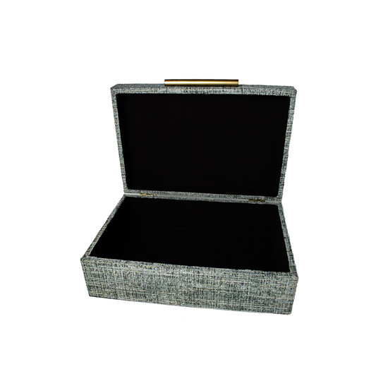 Imagem CAIXA RETANGULAR DECORATIVA EM MDF REVESTIDA CHENILI AZUL 10X30X20 CM - ENTRECASA