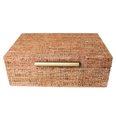Imagem de CAIXA RETANGULAR DECORATIVA EM MDF REVESTIDA CHENILI LARANJA 10X30X20 CM - ENTRECASA - Inverno Verao Comercio De Modas E Decoracao Eireli