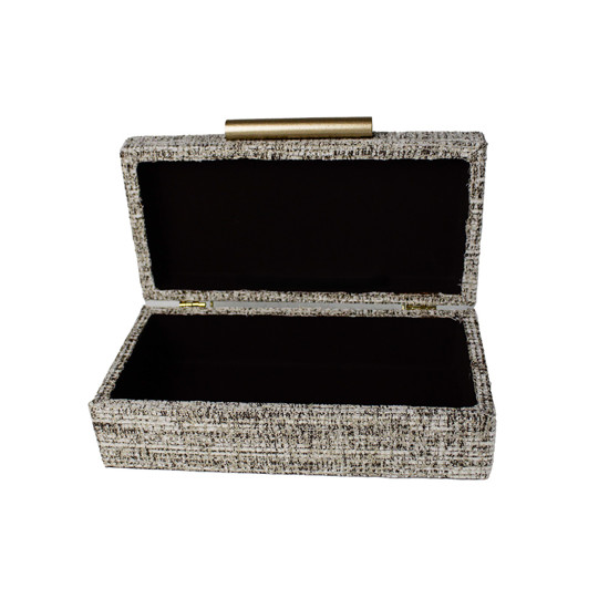 Imagem CAIXA RETANGULAR DECORATIVA EM MDF REVESTIDA CHENILI BEGE 6X20X10 CM - ENTRECASA