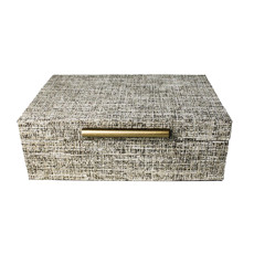 Imagem de CAIXA RETANGULAR DECORATIVA EM MDF REVESTIDA CHENILI BEGE 10X30X20 CM - ENTRECASA - Inverno Verao Comercio De Modas E Decoracao Eireli