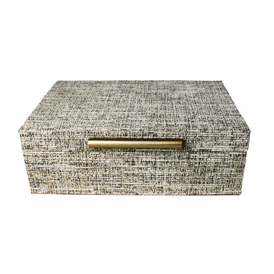 Imagem CAIXA RETANGULAR DECORATIVA EM MDF REVESTIDA CHENILI BEGE 10X30X20 CM - ENTRECASA