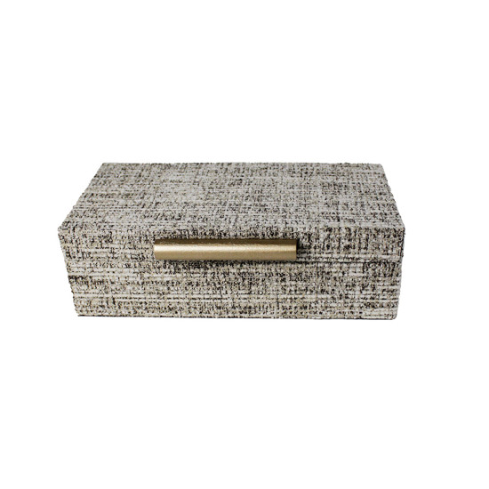 Imagem CAIXA RETANGULAR DECORATIVA EM MDF REVESTIDA CHENILI BEGE 6X20X10 CM - ENTRECASA