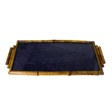 Imagem de BANDEJA RETANGULAR PARA SERVIR DECORATIVA EM BAMBOO E PALHA AZUL 40X17 CM - Sonia Pierry Objetos De Decoracao Eirelli 