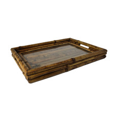 Imagem de BANDEJA RETANGULAR DECORATIVA EM BAMBOO E VIDRO 6X39X28 CM - Sonia Pierry Objetos De Decoracao Eirelli 