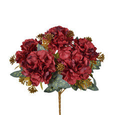 Imagem de BUQUÊ DECORATIVO DE PEÔNIA VERMELHO OUTONADO EM PLÁSTICO MOLDÁVEL 28X22 CM - GRILLO - Grillo Ltda