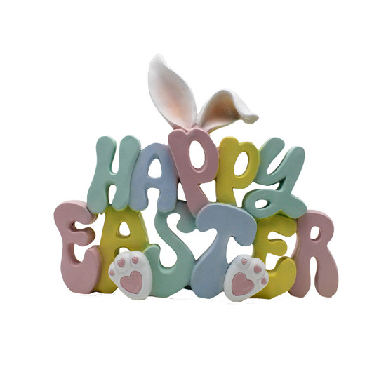 Imagem ADORNO DECORATIVO HAPPY EASTER EM RESINA COLORIDO 23X27X3 CM - TOK DA CASA
