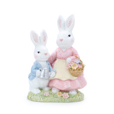 Imagem de COELHA E FILHOTE DECORATIVO EM RESINA COLORIDA 16X10X6 CM - CROMUS - Cromus Embalagens Ind. E Com. Ltda