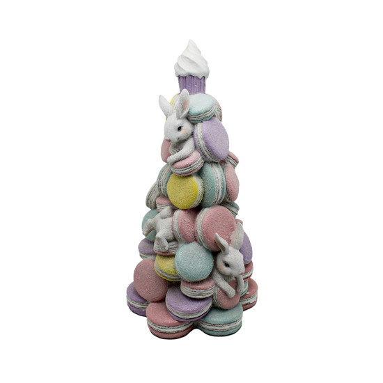 Imagem ÁRVORE DECORATIVA COM COELHOS E MACARONS COLORIDO EM RESINA - TOK DA CASA