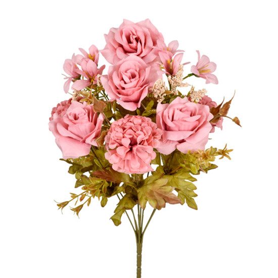Imagem BUQUÊ MISTO DECORATIVO DE CRISÂNTEMO ROSA OUTONO EM PLÁSTICO MOLDÁVEL - GRILLO