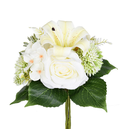 Imagem RAMALHETE MISTO DE ROSAS E FLORES CREME EM PLÁSTICO MOLDÁVEL 32X28 CM - GRILLO
