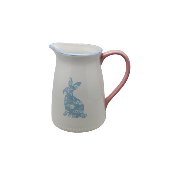 Imagem JARRA DECORATIVA EM PORCELANA BRANCA ROSA E AZUL 23X22X16 CM - TOK DA CASA