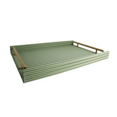 Imagem de BANDEJA RETANGULAR VERDE EM MDF COM ALÇA EM METAL E LISTRAS 3D 4X45X30 CM - ENTRECASA - Inverno Verao Comercio De Modas E Decoracao Eireli