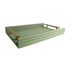 Imagem de BANDEJA RETANGULAR VERDE EM MDF COM ALÇA EM METAL E LISTRAS 3D 4X35X22 CM - ENTRECASA - Inverno Verao Comercio De Modas E Decoracao Eireli