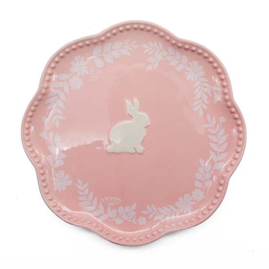 Imagem PRATO PARA SOBREMESA DECORATIVO DE PÁSCOA EM PORCELANA ROSA 22X22 CM - TOK DA CASA