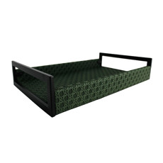 Imagem de BANDEJA RETANGULAR VERDE ESCURO EM MDF COM ALÇA EM METAL E LISTRAS 3D 4X35X22 CM - Inverno Verao Comercio De Modas E Decoracao Eireli