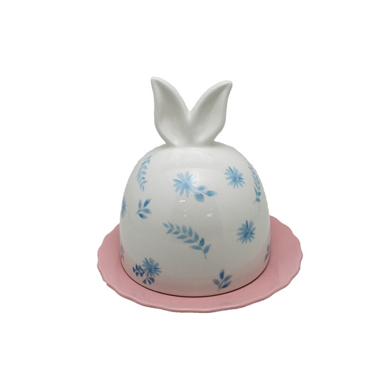 Imagem PORTA MANTEIGA DECORATIVO DE PÁSCOA EM PORCELANA ROSA AZUL E BRANCA - TOK DA CASA