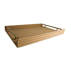 Imagem de BANDEJA RETANGULAR BEGE EM MDF COM ALÇA EM METAL E LISTRAS 3D 4X45X30 CM - ENTRECASA - Inverno Verao Comercio De Modas E Decoracao Eireli