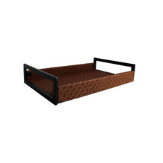 Imagem de BANDEJA RETANGULAR MARROM EM MDF COM ALÇA EM METAL E LISTRAS 3D 4X35X22 CM - Inverno Verao Comercio De Modas E Decoracao Eireli
