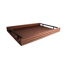 Imagem de BANDEJA RETANGULAR MARROM EM MDF COM ALÇA EM METAL E LISTRAS 3D 4X45X30 CM - Inverno Verao Comercio De Modas E Decoracao Eireli