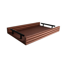 Imagem de BANDEJA RETANGULAR MARROM EM MDF COM ALÇA EM METAL E LISTRAS 3D 4X35X22 CM - Inverno Verao Comercio De Modas E Decoracao Eireli