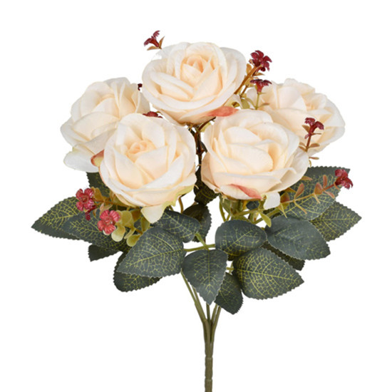 Imagem BUQUÊ DECORATIVO DE ROSAS BEGE OUTONADO EM PLÁSTICO MOLDÁVEL 31X17 CM - GRILLO