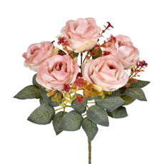 Imagem de BUQUÊ DECORATIVO DE ROSAS COR ROSA OUTONADO EM PLÁSTICO MOLDÁVEL 31X17 CM - GRILLO - Grillo Ltda