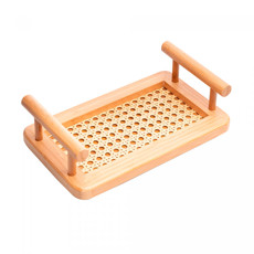 Imagem de BANDEJA DECORATIVA EM BAMBÚ COM ALÇAS E FUNDO EM TRELIÇA 25X15X5 CM - WOLFF - Rojemac Impotacao E Exportacao Ltda
