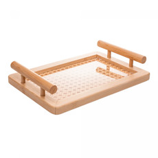 Imagem de BANDEJA DECORATIVA EM BAMBÚ COM ALÇA E FUNDO EM TRELIÇA 30X19X5 CM - WOLFF - Rojemac Impotacao E Exportacao Ltda
