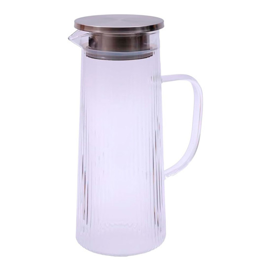 Imagem JARRA EM VIDRO BOROSSILICATO CANELADO 1,4L COM TAMPA EM AÇO INOX 25X15X9 CM - MIMO