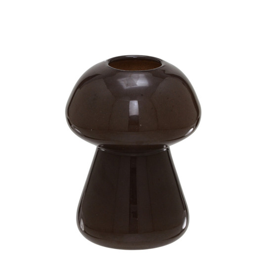 Imagem VASO DECORATIVO FORMATO COGUMELO EM VIDRO MARROM LEITOSO 20X15X15 CM - MABRUK