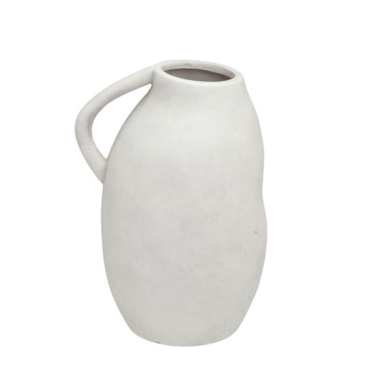Imagem VASO DECORATIVO EM TERRACOTA CINZA CLARO COM ALÇA 33X21X20 CM - MABRUK