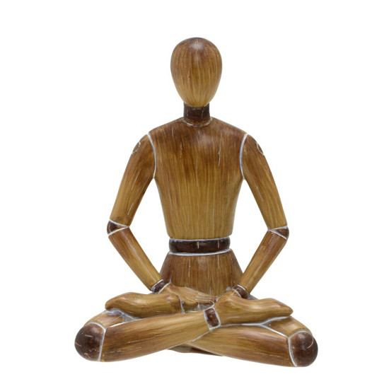 Imagem ESCULTURA BONECO MEDITANDO EM MADEIRA 16X12X7 CM - MABRUK
