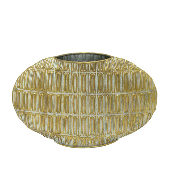 Imagem VASO DECORATIVO RELEVADO EM METAL DOURADO 30X48X15 CM - MABRUK
