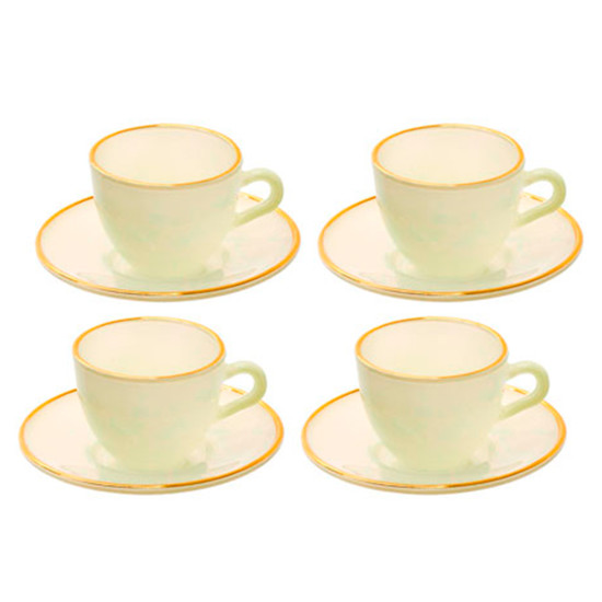 Imagem CONJUNTO 4 XÍCARAS 85ML COM PIRES COR BRANCO LEMON E BORDA DOURADA - HAÜSKRAFT