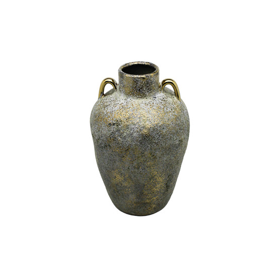 Imagem VASO DECORATIVO EM CERÂMICA COR DOURADO COM CINZA 28X18X18 CM - MABRUK