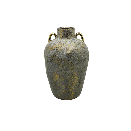 Imagem VASO DECORATIVO EM CERÂMICA COR DOURADO COM CINZA 28X18X18 CM - MABRUK