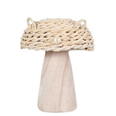 Imagem de ADORNO DECORATIVO FORMATO COGUMELO EM MADEIRA NATURAL E FIBRA 21X18CM - GRILLO - Grillo Ltda