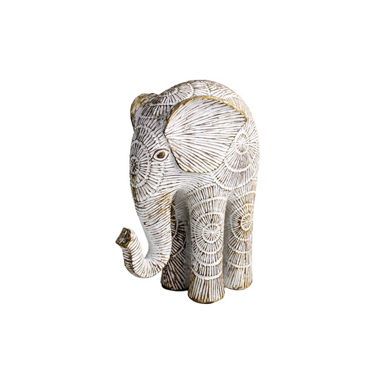 Imagem ESCULTURA ELEFANTE DE PERNA ALONGADA EM RESINA BRANCA E MARROM 19X14X9CM ENTRECASA